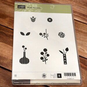 STAMPIN' UP! 125497 BRIGHT BLOOMS RUBBER CLEAR MOUNT STAMP SETOF 8 FLOWER & VASE